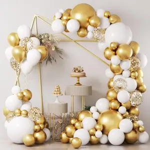 White and Gold Balloons Garland Kit, 124pcs White Metallic Gold Confetti Balloon Arch Kit for Wedding, Engagements Birthday Graduation Baby Shower Celebrations Anniversary Party Decorations