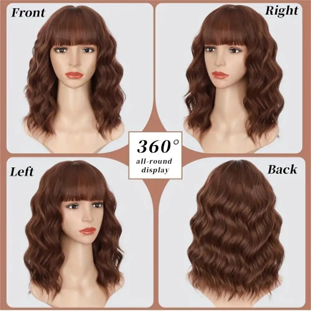 FESHFEN Invisible HD Lace Front Wig with Curtain Bangs - Natural Ash Brown Body Wave Wig for Women, Glueless & Beginner Friendly 24 inch