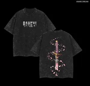 Byakuya Kuchiki - Bleach Anime Double Printed Vintage Washed Tee Unisex Oversize Heavyweight Cotton T-shirt for Anime Fans and Lovers