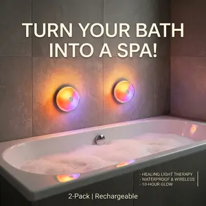2-Pack RGB Rechargeable Bath Lights: Magnetic Wireless Ambient Lighting for Bathroom & Shower, Waterproof Design, Dimmable Color-Changing Lights with Remote, Perfect for Relaxing Spa Vibes & Night Lighting lamp Set Battery Mood Wave Sunset LED Lighted