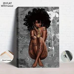 1Pcs Wood Framed Modern African American WomenCanvas Wall Art with Wooden Frame Inspirational Positive Quotes Black Girl Magic Home Decor Living Room Bedroom Office Decoration Afrocentric Cultural Artwor
