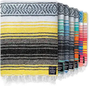 Benevolence LA Authentic Handwoven Mexican Blanket | Yoga Blankets, Outdoor, Picnic, Beach, Camping | Equestrian Saddle | Serape 50X70 Inches - Sunshine, Pack of 1