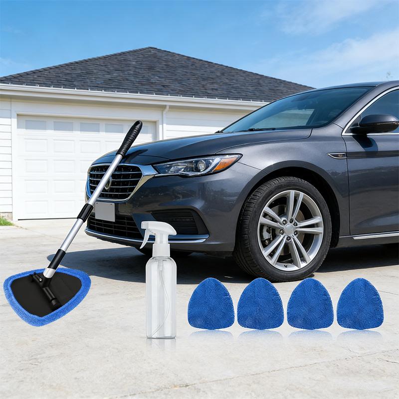 Windshield Cleaning Tool for Car Interior Glass, Car Window Cleaner Tool with Extendable Handle & 180° Swivel Head, Streak-Free Auto Glass Cleaner Kit with Reusable Microfiber Pads & Spray Bottle, Car Accessories for SUV Truck