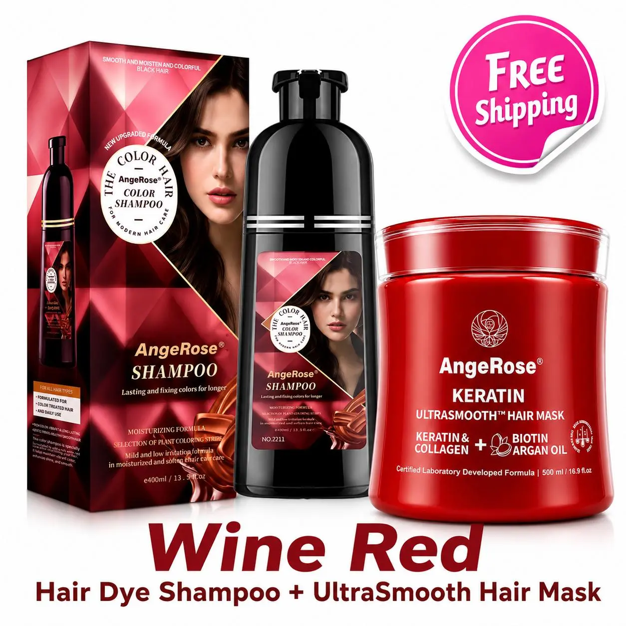 AngeRose Hair Treatment Set – Hair Color Shampoo, Hair Mask– Enriched with Honey Extract, Jojoba & Argan Oil, and Vitamins A, E & B5. Anti-Frizz Hair Serum for Smooth, Hydrated Hair. hair care