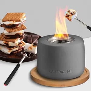 Smores maker tabletop indoor kit-smores kit with forks wooden base-mini pit table-'mores maker smore kit gift set-round Dark Grey