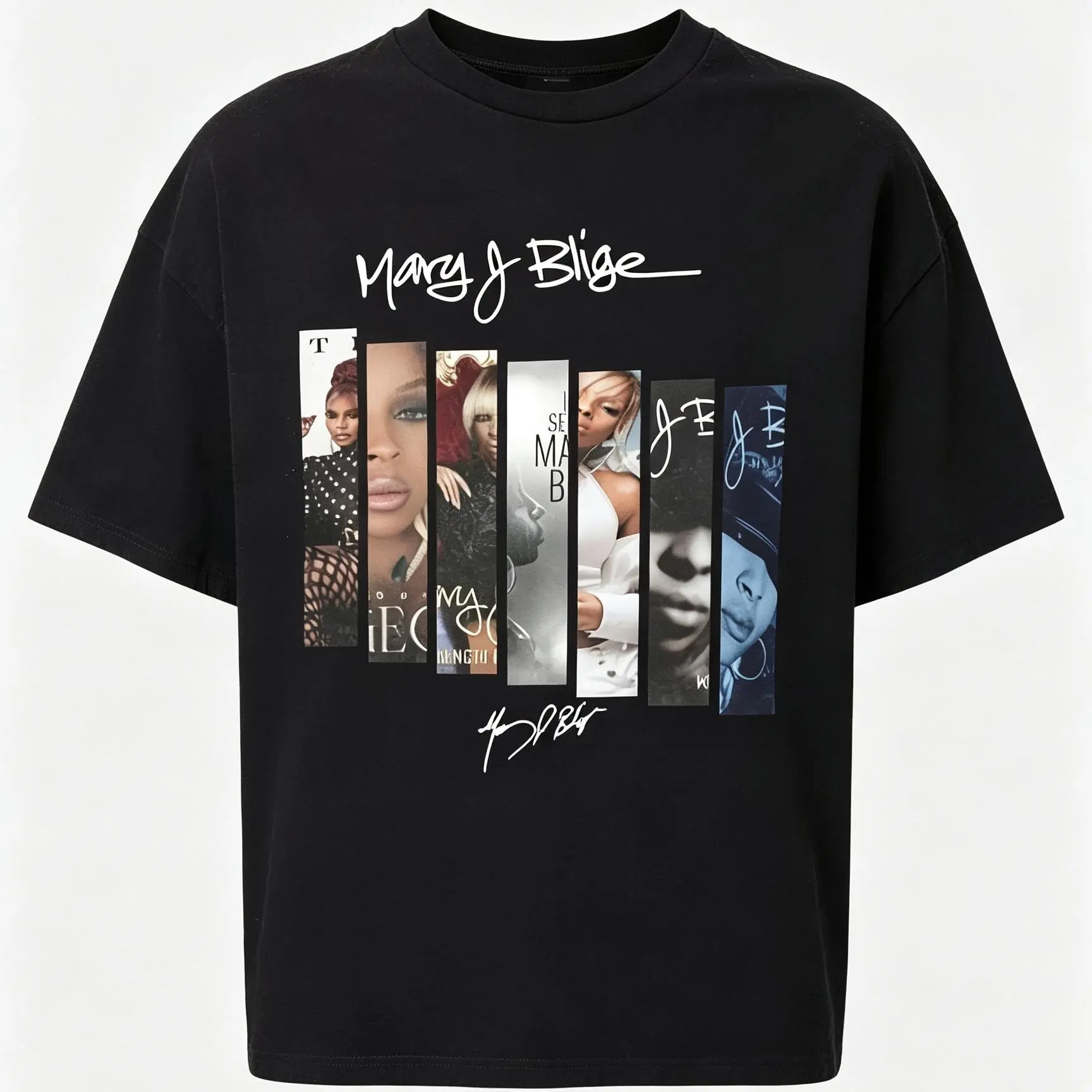 Men's Unisex Vintage Mary J Blige Album Collage Graphic T-Shirt - 90s R&B Hip Hop Soul Retro Music Fan, Casual Round Neck Shortsleeve Tops
