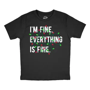 Youth Funny T Shirts Im Fine Everything Is Fine Sarcastic Christmas Lights Graphic Novelty Tee For Kids Funny T Shirts Christmas Tops for Kid Funny mental health Short Sleeve Novelty Tees for Kids Black -