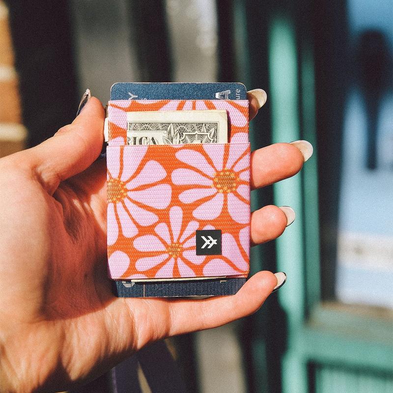 Thread Slim Elastic Wallet & Card Holder Mauve - Slip On Closure Durable Tight Knit Elastic with Built-in Keyring for Keys and Lanyard Minimalist Card Holder, Rfid Blocking Slim Front Pocket Wallet, Mens Wallet, Business Card Cases, ID Window