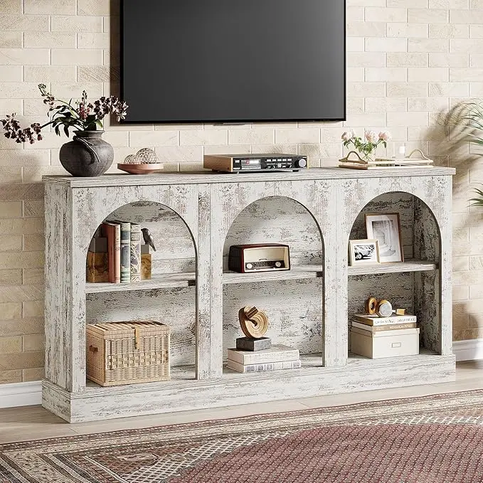Tribesigns TV Media Consoles for Living Room, Farmhouse Entertainment Center with Storage Cabinets, Modern Television Stand for Bedroom, Distressed White