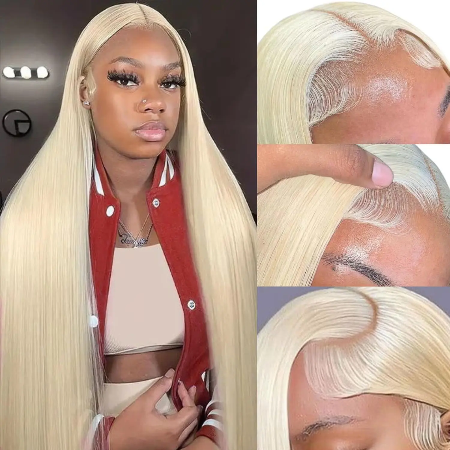 613 Lace Front Wig Human Hair 13X4 Blonde Straight HD Transparent Lace Frontal Wigs Human Hair Pre Plucked with Baby Hair 180% Density Blonde Glueless Wigs Human Hair