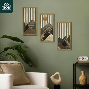 Boho Style Mountain Pattern Wooden Hanging Painting, 3 Counts/set Wall Art Decor, Modern Home Decor, Wall Hanging Decor for Home Farmhouse Living Room Bedroom Office Studio Restaurant, Ornaments