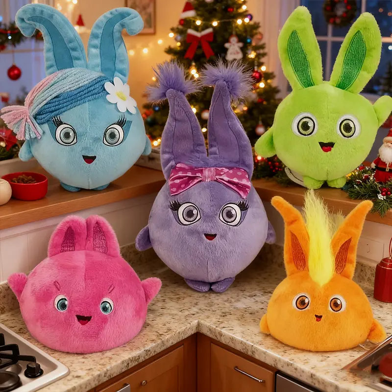 Adorable Rainbow Bunny Plush Ornament Set - Soft Stuffed Animal, Unisex Home Decor Figurine for Any Room, Ideal Christmas Gift for All Ages, House Decoration