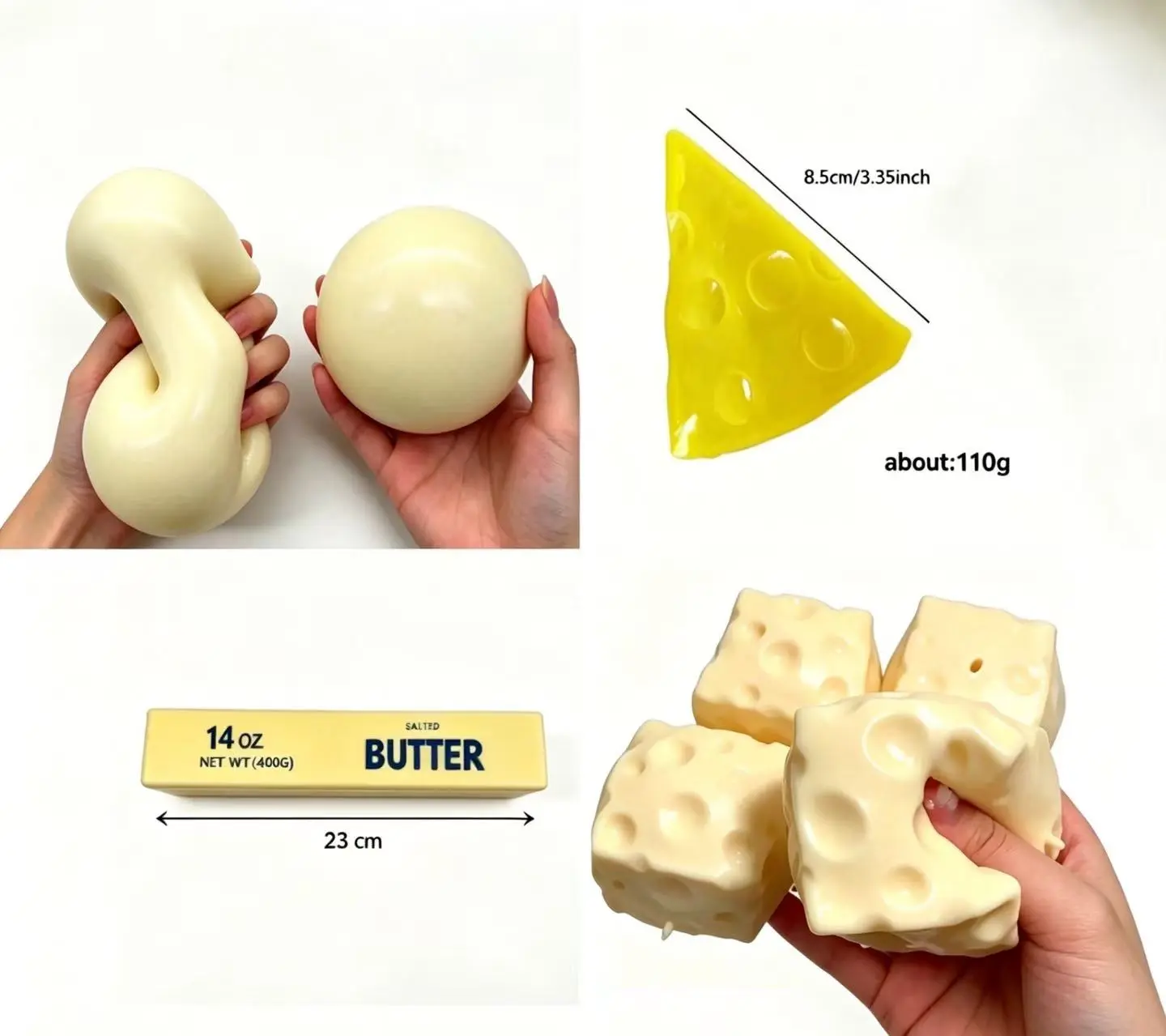 Thin-Skin Milk-Scented Sensory Squishy Toys - Cheese Cube, Peanut, Butter & Daifuku Designs, Squeeze Stress Relief Stimming Tool, Decompression Squeeze Balls Stress Reliever for Kids & Adults, Ideal Gift