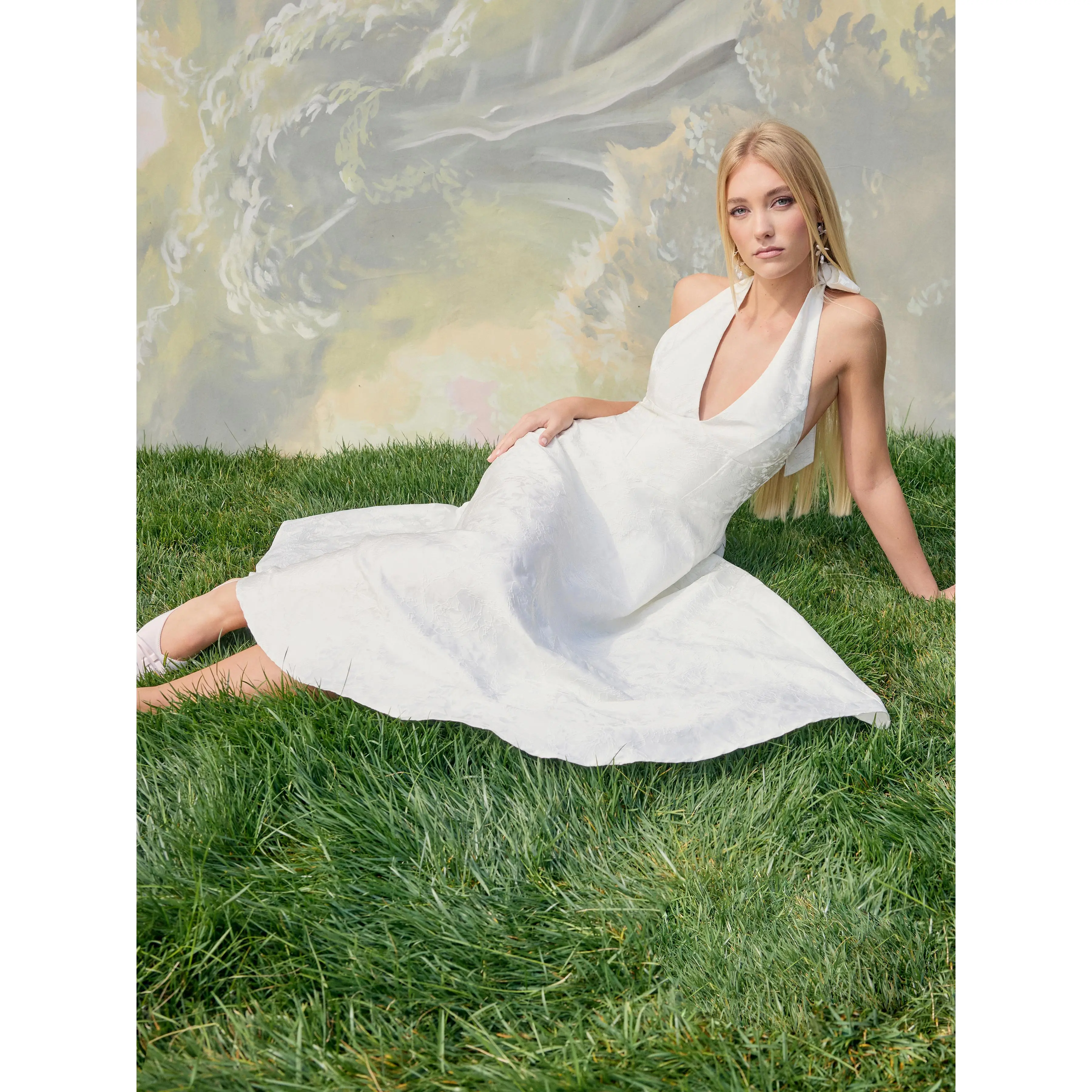slim fit dress slacks Naya V-Neck Halter Maxi Dress by Jewel Badgley Mischka main image 1