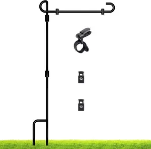 Garden Flag Stand, Premium Yard Flag Pole Holder (35.4''×16.4'') Metal Powder-Coated Weather-Proof Paint With One Tiger Clip And Two Spring Stoppers Without Flag, Black