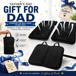 Father's Day Gift - New Foldable Extra Thick Gel Seat Cushion (18.5x12.6x1.6 in) – Strong Support, Breathable & Comfortable S-Shape Honeycomb Pad, Hip & Lumbar-Friendly, with Luggage Strap & Non-Slip Cover