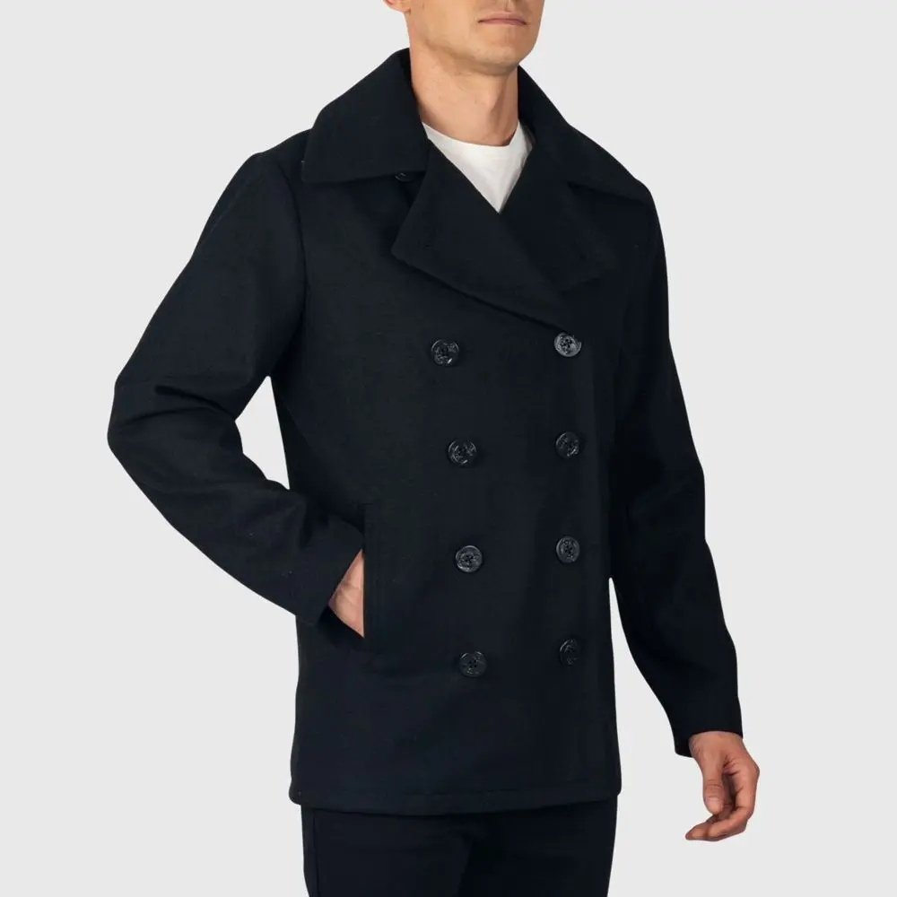 Alpine Swiss Mason Mens Wool Blend Classic Pea Coat Black 3XL, Pockets