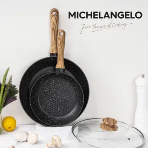 MICHELANGELO Nonstick Frying Pan with Lid, 8 Inch Frying Pans Nonstick with Healthy Coating, Frying Pan with Stay-Cool Handle, Induction Compatible Cookware