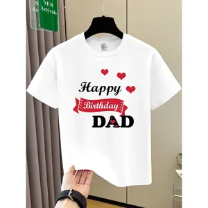 Boys' Happy Birthday Dad T-Shirt - Stretchy Knit Fabric with Red & Lettering & Heart Cutouts - Birthday Party Outfit for Dad - Soft Everyday & Special Occasion Tee