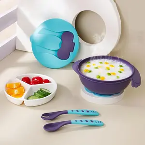 Baby Feeding Set with Bottom Suction Cup Spoon, Includes 6 Pieces: Fork, Food Bowl, Plate, Lid, Durable Baby Utensils, Feeding Tray, Durable Utensils Tableware, Feeding Accessories