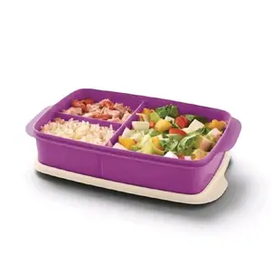 Eco-Friendly Purple Rectangular Kitchen Silicone Food Storage Container Set with Cooling Rack