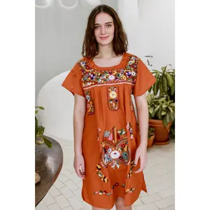 Vestido / Burnt Orange - Embroidery: Multi-color
