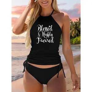 Inspirational Blessed & Highly Favored Two Piece Swimsuit. Family Faith Two Piece Swimsuit
