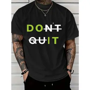 2025 Men's Casual Cotton T-Shirt with Bold DON'T QUIT Motivational Graphic - White Tee, Green & Black Text, Regular Fit Short Sleeve, Machine Washable for Casual Attire & Summer Outdoor Apparel, Cotton T Shirts, Soft Fabric Shirt, Cotton Top