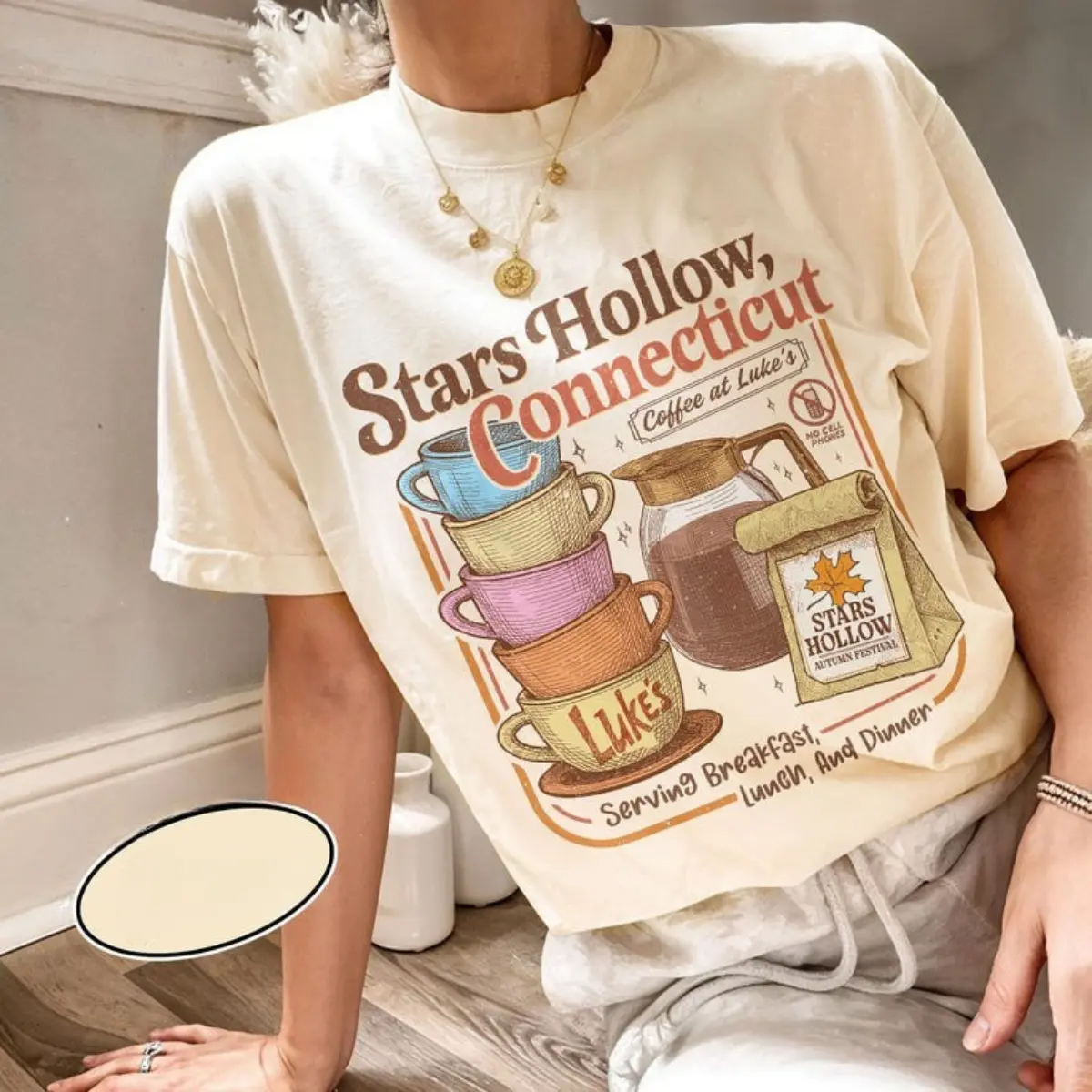 Comfort Colors Stars Hollow Stamps Vintage T-shirt Retro Fall Design Autumn Festival Gift For Tv Show Fans Lukes Diner Tee Cozy Season Top