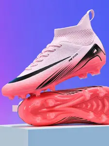 Lace up High Top Football Shoes, Anti-slip Spike Soccer Shoes, Matching Black Football Cleats, Solid Color Outdoor Sports Training Shoes, Men Shoes