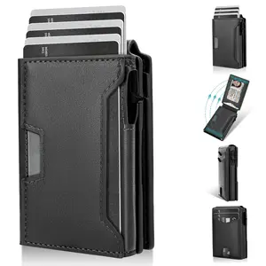 2026 New Men's Slim Minimalist RFID Blocking Wallet - Pop Up Credit Card Holder with ID Window, 11 Card Capacity, Carbon Fiber Pattern mens wallet