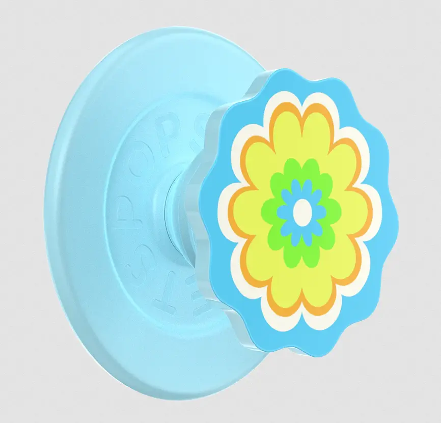 PopSockets MagSafe PopGrip Phone Holder, Molded Flower Kaleidoscope Blue Design, Mobile Phone Accessories for Smartphones