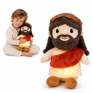 Jesus Plush Toy with Gentle Breathing Motion and Soft Glow, Cute Religious Stuffed Animal Doll in Cream Robe and Red Sash, Cozy Bedtime Companion, Christian Room Decor, Faith Gift Idea for Kids Teens Adults Birthdays Easter Christmas, Holiday Surprise