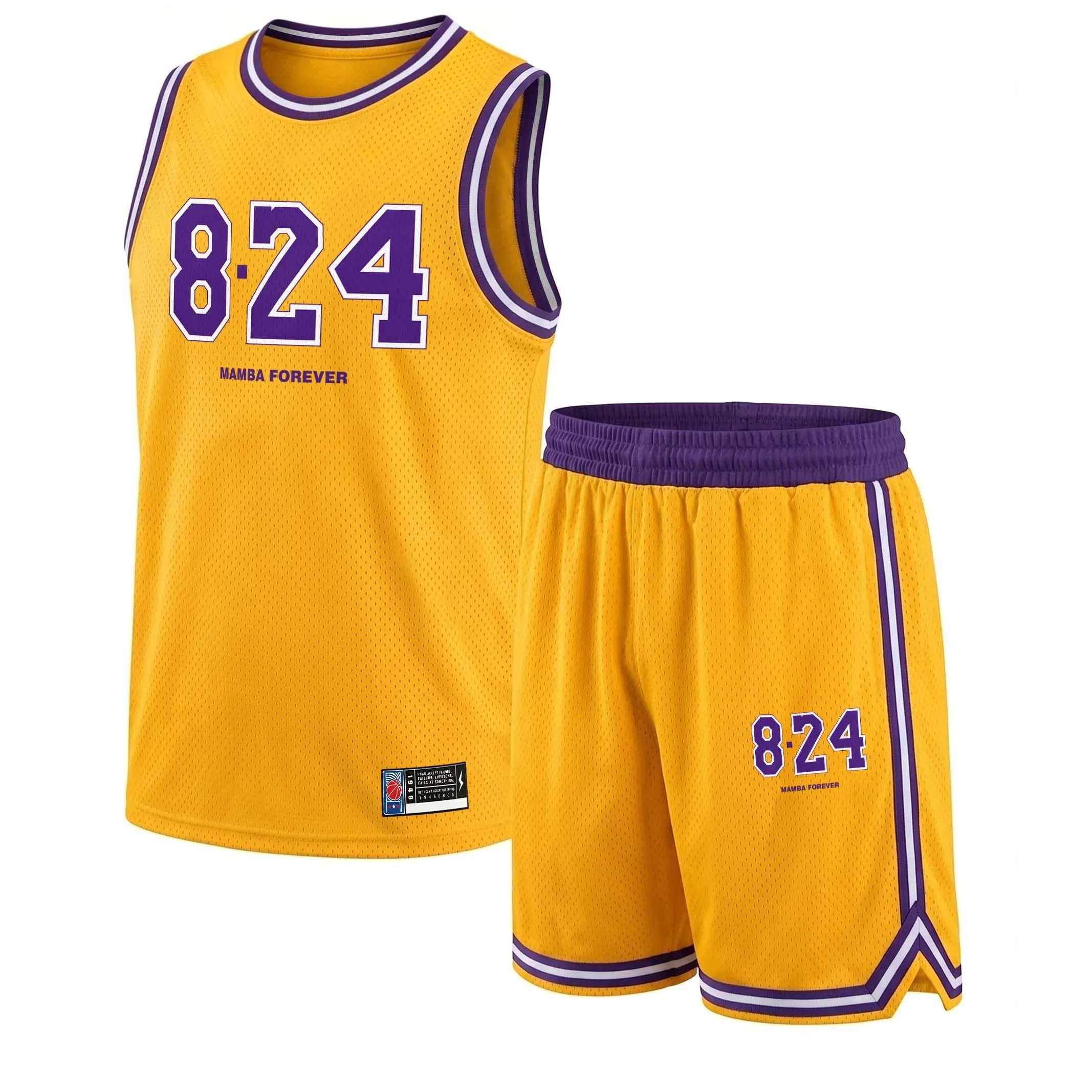 Men's Basketball Jersey Set,Breathable Round Neck Sportswear,Sleeveless Training Uniform with '8:24' Graphic and 'MAMBA FOREVER' Text, Stylish Team Outfit, Athletic Apparel for Basketball,Gym,Running,Outdoor Training,Comfortable&Versatile for All Seasons