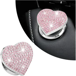 Bling Rhinestone Heart Car Push Start Button Cover, Sparkling Diamond Engine Start Stop Button Protector, Luxury Interior Car Decor Accessories for Women Girls Pink