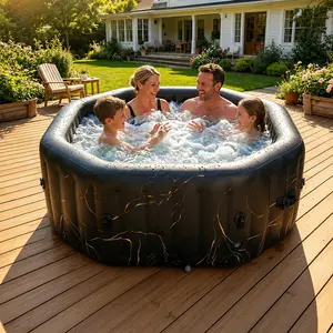ABORON 2-4 Person Inflatable Hot Tub,Octagon Inflatable Square Spa Portable Outdoor Hottub,with 120 Air Jets,Insulation Cover,Heater Pump