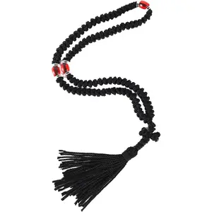 Handmade Orthodox Prayer Rope 100 Knots with Red Bead,Prayer Beads Christian Greek Komboskoini Chotki,Greek Orthodox Cross Christian Car Accessories,Protestant Prayer Beads Rosary Blessed Decor Gift