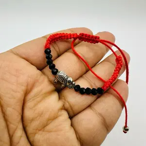 Bracelet with Adjustable Design, Red Cord, Black Beads, Includes Elephant Charm, Suitable for Baby Jewelry