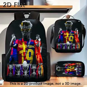Lamine Yamal Football 3PCS Backpack Set, Durable 600D Oxford Cloth School Bag with Lunch Box & Pencil Case Combo, Adjustable Breathable Strap, Fits 15in Laptop for Kids Teens School Travel Outdoor