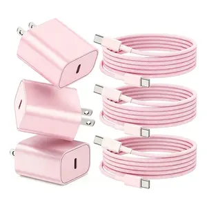 [1/2/3 Pack] iPhone 17/16 Charger Pink Set wall charger block | 20W Fast USB-C Charger, including 10-inch Type-C Braided Data Cable, Compatible for iPhone 17/16/16 Pro Max/15 Series/iPad Pro and Samsung Ultra S26+/S25/S24/S23/S23+/S22/S22+/S21
