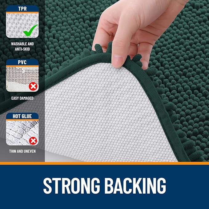 Plush Chenille Bathroom Decor Set (1 or 3 Pieces) - Super Soft, Absorbent, Quick Dry, Slip-Resistant Bath Mat with U-Shaped Toilet Floor Rug for Family Bathrooms, Indoors