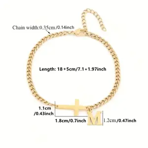 Electroplated 18K Gold Plated Hexagonal Grinding Chain Adjustable Men's/Women's Fashion Bracelet with Cross and A-Z Letters Perfect for Daily Occasion