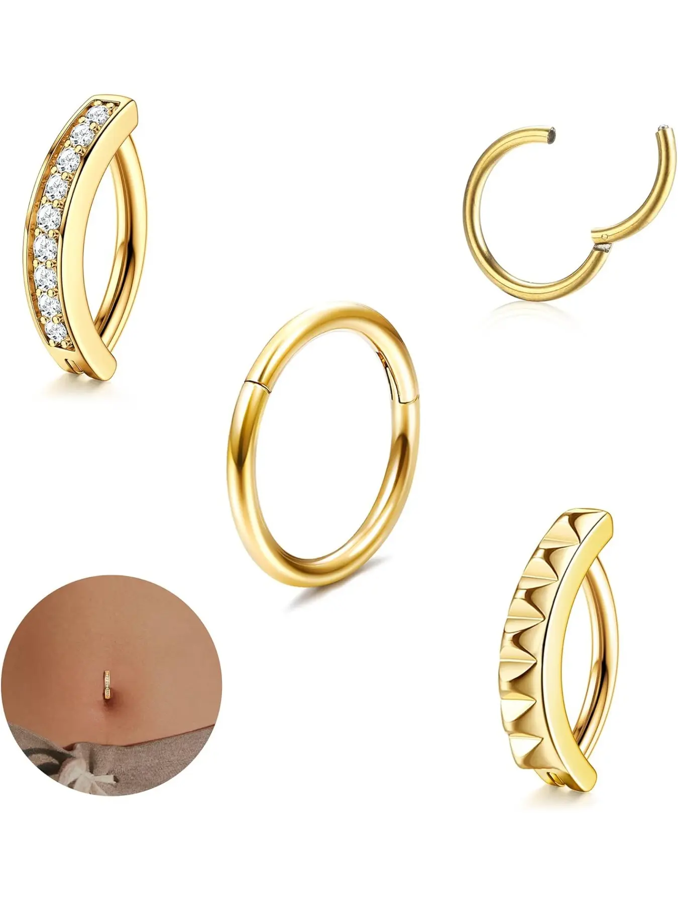 3Pcs 14G Clicker Belly Button Rings for Women Surgical Steel Belly Button Piercing Silver Gold Rose Gold Belly Ring Belly Button Bars 10/12MM Belly Piercing Jewelry Navel Piercing Jewelry