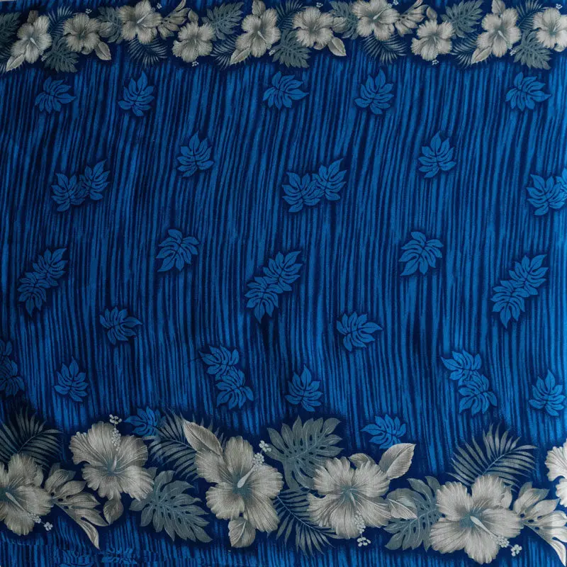 Hibiscus Palm Split leaf Double Border design Cotton Light Barkcloth Fabric | Islands Fabric