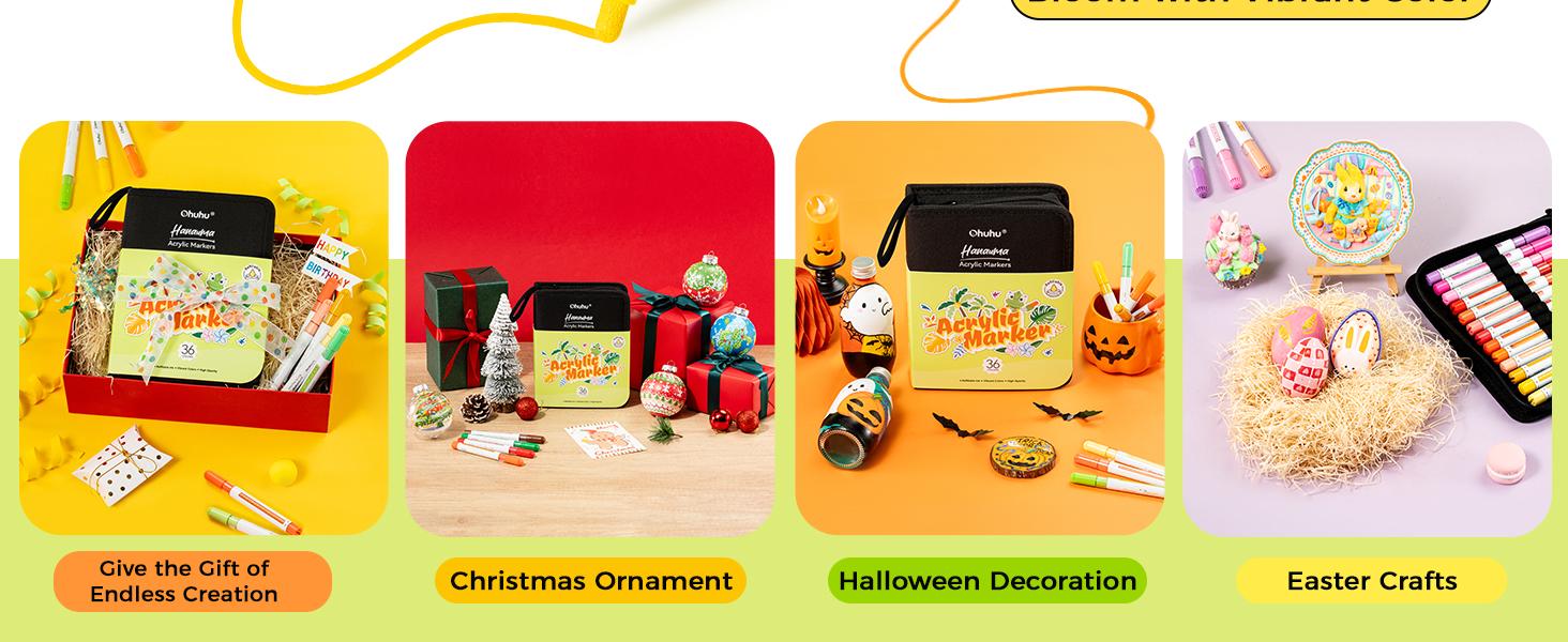 Ohuhu Acrylic Paint Markers: 36 Colors - Refillable - Acrylic Markers High Opacity Paint Markers Waterproof Lightfast for Rock Painting Easter Eggs 3D Prints Wood Glass Ceramic Canvas - Hanauma Series of Ohuhu Ohuhu Acrylic Paint Markers: 36 Colors - Refillable - Acrylic Markers High Opacity Paint Markers Waterproof Lightfast for Rock Painting Easter Eggs 3D Prints Wood Glass Ceramic Canvas - Hanauma Series of Ohuhu