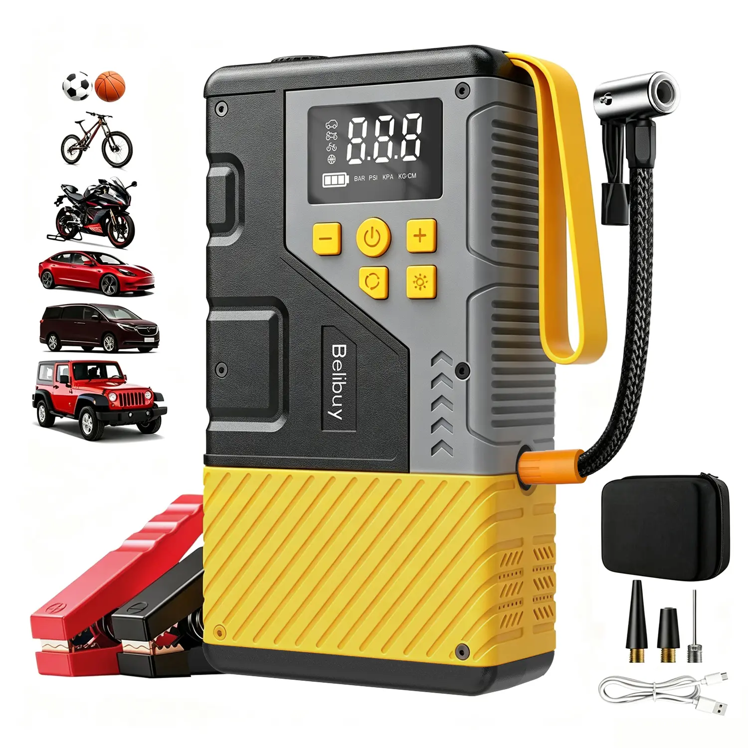 【DealsForYouDays】Portable Car Jump Starter with Air Compressor for Emergencies,3000A Peak and 150 PSI Max,for 12L Gas & 10L Diesel Engines,LCD Display,LED Light
