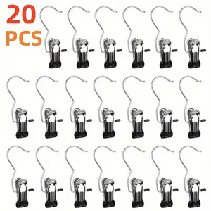 10/20pcs Stainless Steel 360° Rotating Clip Hooks — Heavy‑Duty Rust‑Proof Multi‑Purpose Hangers for Clothes, Towels, Pants, Skirts & Office Accessories | Space‑Saving Metal Clips for Home & Laundry Organization