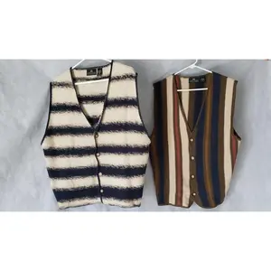 90s Multicolor Button Sweater Vest Men XL Vintage Structure Stripe Knit Cardigan