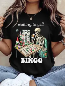 Humorous T-Shirt for Bingo Games Featuring a for Bingo Ball And The Number 75 Design - Ideal for Bingo Callers with 'Waiting to Yell for Bingo' Text - Casual Round Neck Short Sleeve Tee for Adults