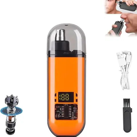 Men's Rechargeable Nasal Nose & Ear Hair Trimmer - Plastic Multi-Functional Waterproof Groomer with LED Display, Pain-Free Shave, Double Edge Blades, Eye & Brow Grooming, Charging Cable, Easy Cleaning, Portable for Daily Use, Easy Grooming Option
